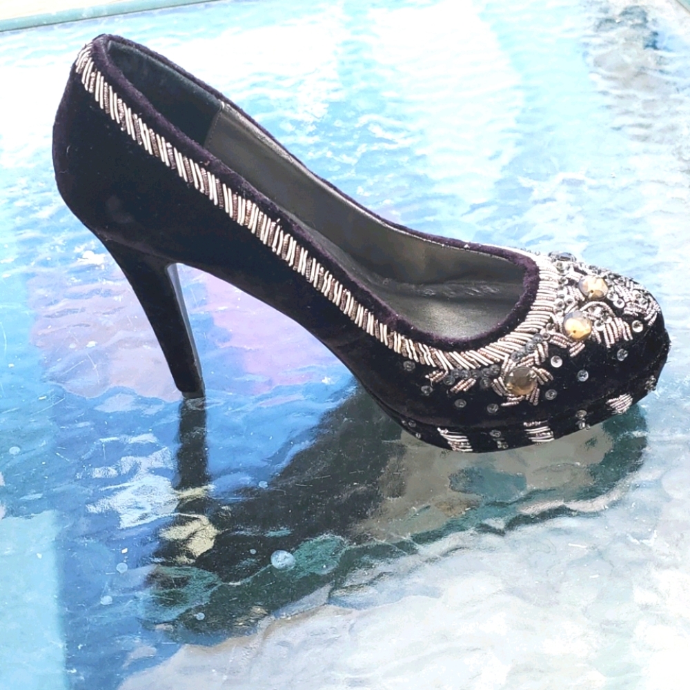 Collin Stuart Velvet Embellished Stilletos